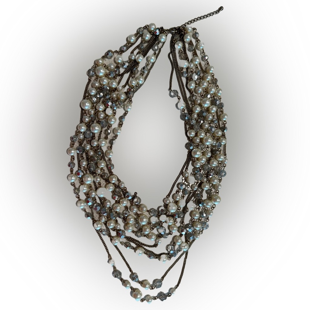 Vintage, Silver Plate Multi Strand Pearl Necklace - Picture 1 of 2